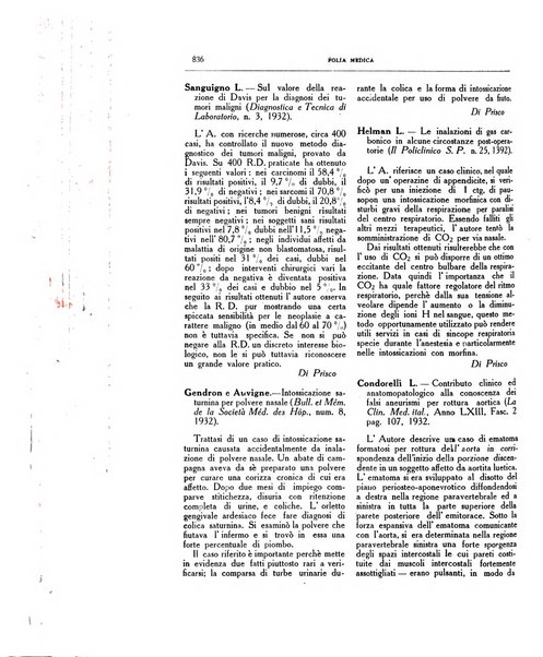 Folia medica periodico trimensile di patologia e clinica medica