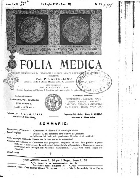 Folia medica periodico trimensile di patologia e clinica medica