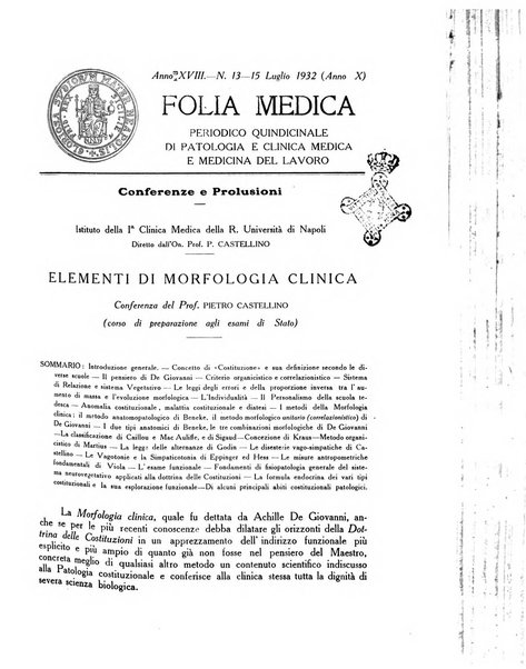 Folia medica periodico trimensile di patologia e clinica medica