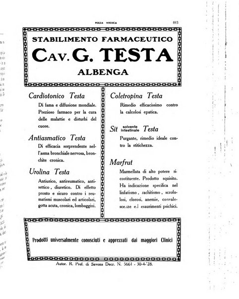 Folia medica periodico trimensile di patologia e clinica medica