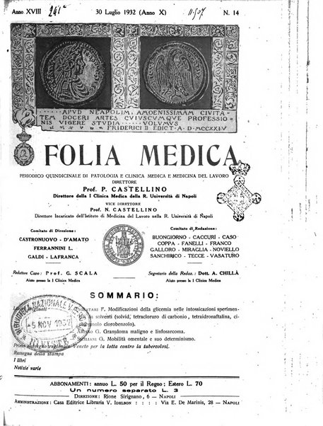 Folia medica periodico trimensile di patologia e clinica medica