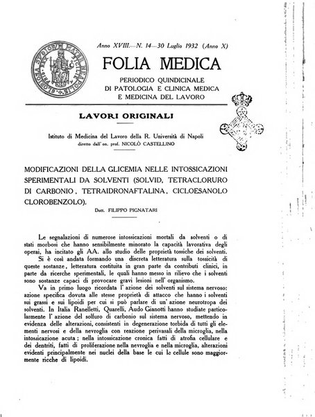 Folia medica periodico trimensile di patologia e clinica medica