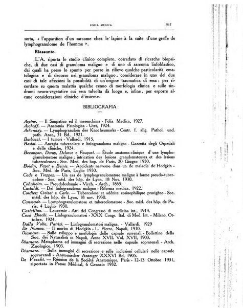 Folia medica periodico trimensile di patologia e clinica medica