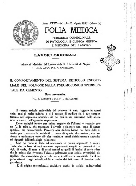 Folia medica periodico trimensile di patologia e clinica medica