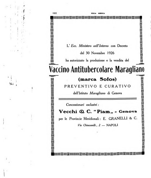 Folia medica periodico trimensile di patologia e clinica medica