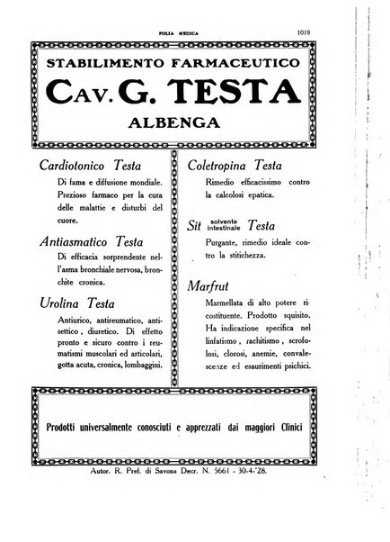 Folia medica periodico trimensile di patologia e clinica medica