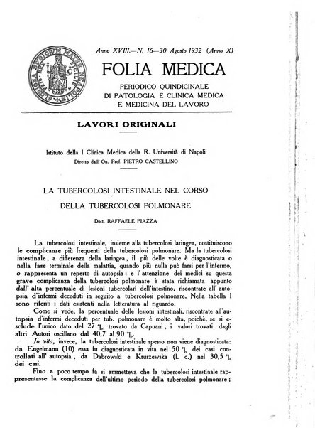 Folia medica periodico trimensile di patologia e clinica medica