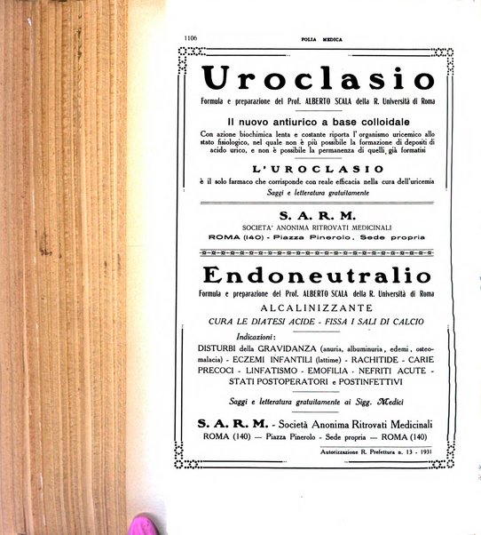 Folia medica periodico trimensile di patologia e clinica medica