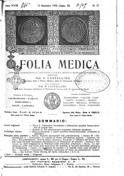 Folia medica periodico trimensile di patologia e clinica medica