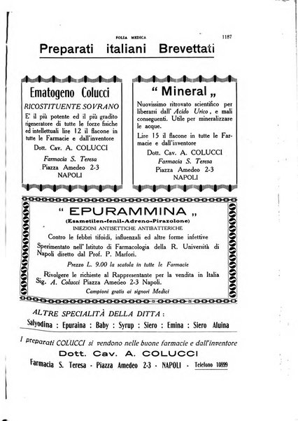 Folia medica periodico trimensile di patologia e clinica medica