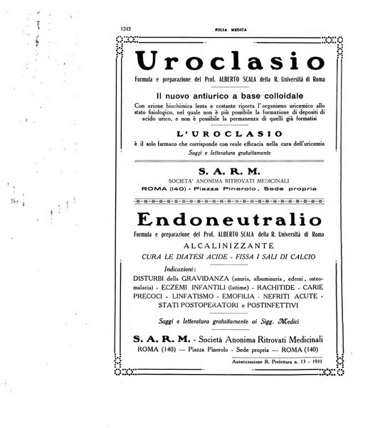 Folia medica periodico trimensile di patologia e clinica medica