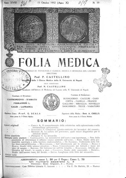 Folia medica periodico trimensile di patologia e clinica medica