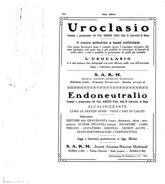 Folia medica periodico trimensile di patologia e clinica medica