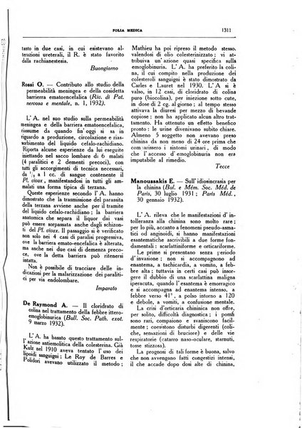 Folia medica periodico trimensile di patologia e clinica medica