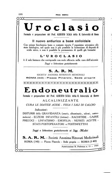 Folia medica periodico trimensile di patologia e clinica medica