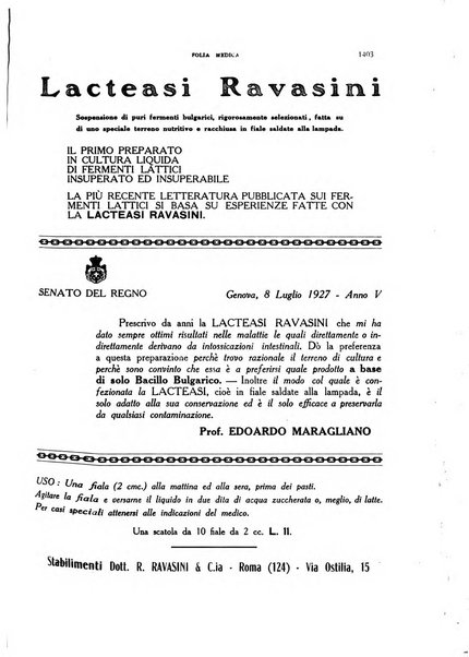 Folia medica periodico trimensile di patologia e clinica medica