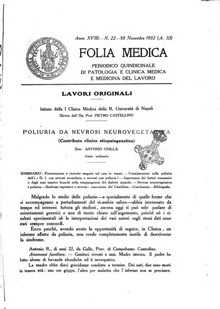 Folia medica periodico trimensile di patologia e clinica medica