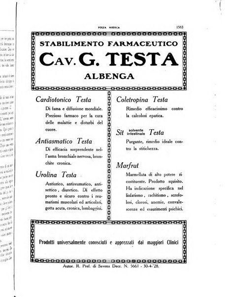 Folia medica periodico trimensile di patologia e clinica medica