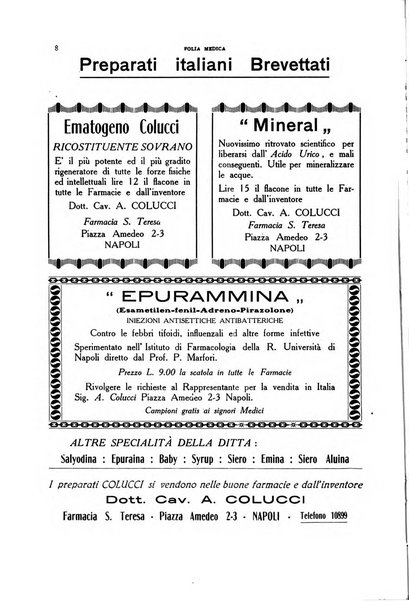 Folia medica periodico trimensile di patologia e clinica medica