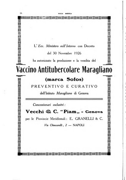 Folia medica periodico trimensile di patologia e clinica medica