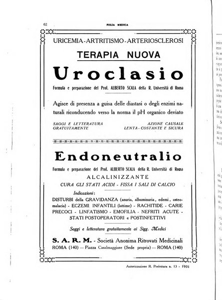 Folia medica periodico trimensile di patologia e clinica medica