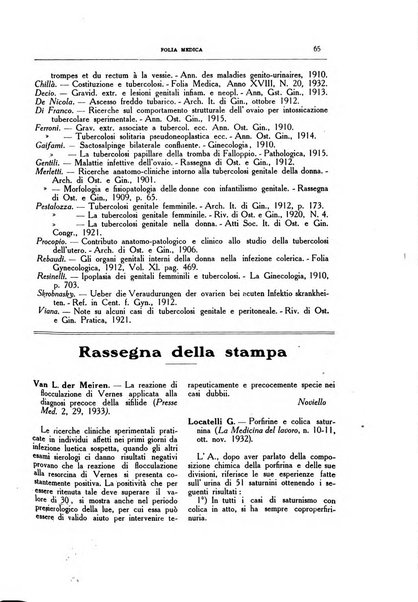 Folia medica periodico trimensile di patologia e clinica medica