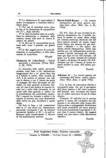 Folia medica periodico trimensile di patologia e clinica medica