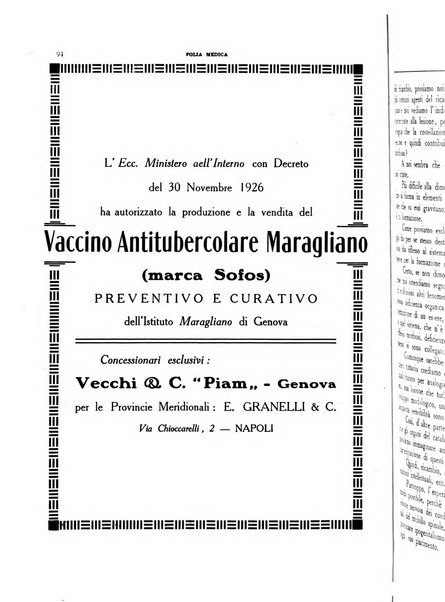 Folia medica periodico trimensile di patologia e clinica medica