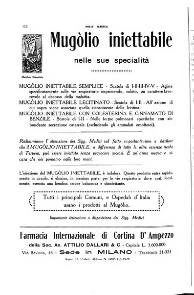 Folia medica periodico trimensile di patologia e clinica medica