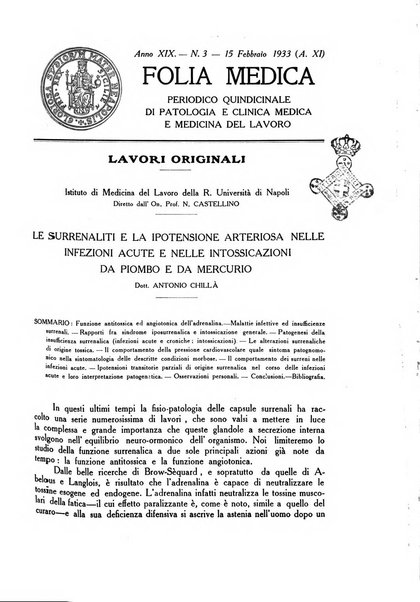 Folia medica periodico trimensile di patologia e clinica medica