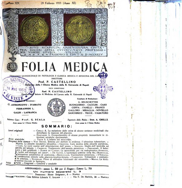 Folia medica periodico trimensile di patologia e clinica medica