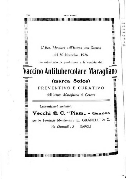 Folia medica periodico trimensile di patologia e clinica medica