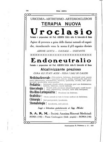 Folia medica periodico trimensile di patologia e clinica medica