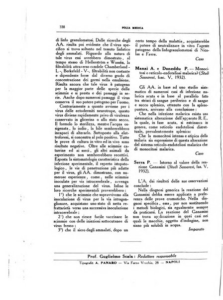 Folia medica periodico trimensile di patologia e clinica medica