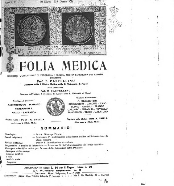 Folia medica periodico trimensile di patologia e clinica medica