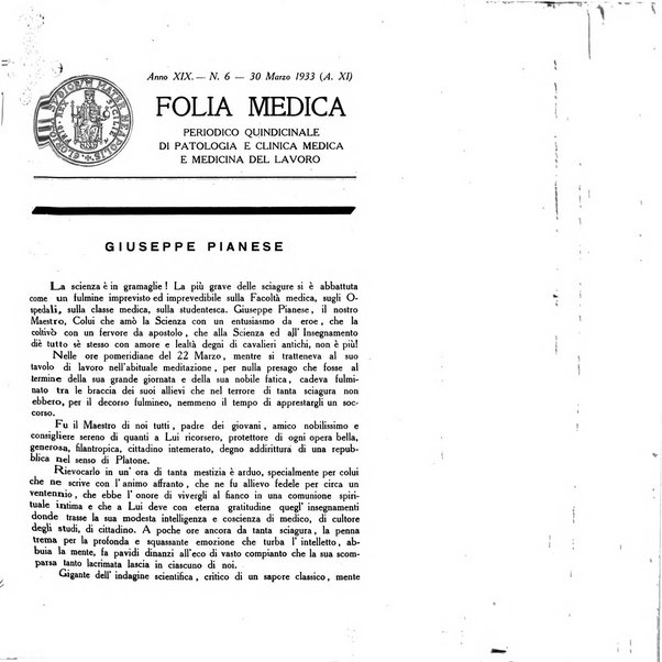 Folia medica periodico trimensile di patologia e clinica medica