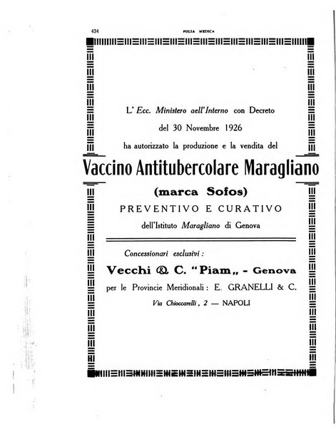 Folia medica periodico trimensile di patologia e clinica medica