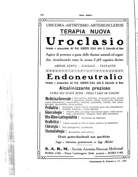 Folia medica periodico trimensile di patologia e clinica medica