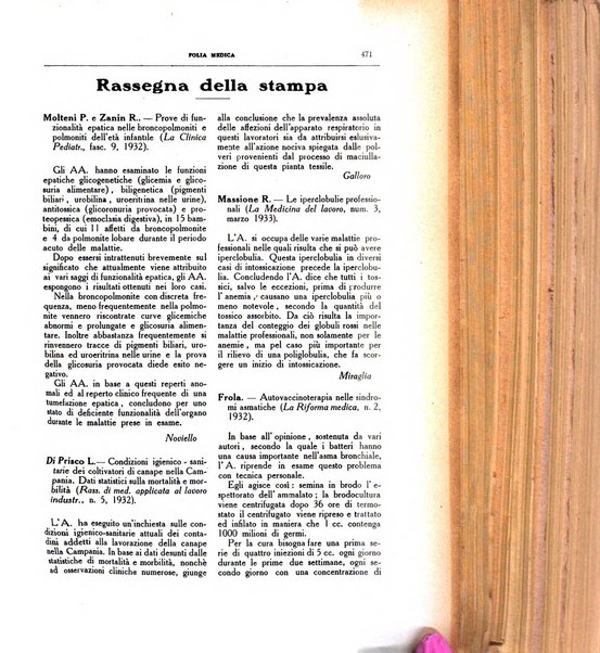 Folia medica periodico trimensile di patologia e clinica medica