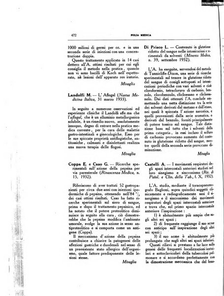 Folia medica periodico trimensile di patologia e clinica medica