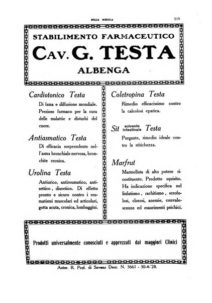 Folia medica periodico trimensile di patologia e clinica medica