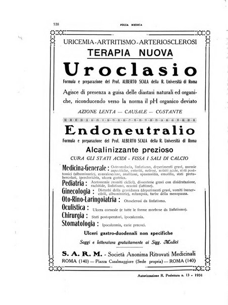 Folia medica periodico trimensile di patologia e clinica medica