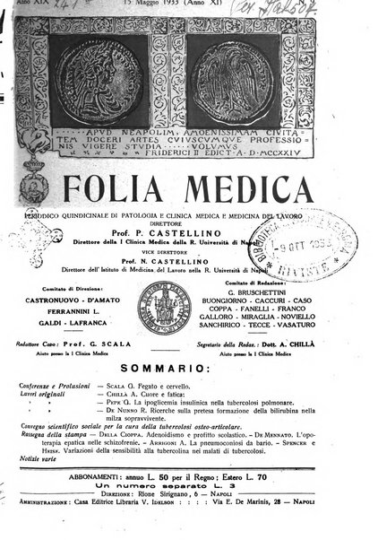 Folia medica periodico trimensile di patologia e clinica medica