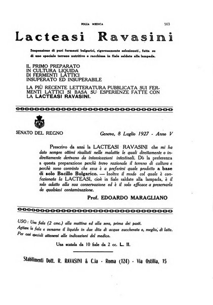 Folia medica periodico trimensile di patologia e clinica medica