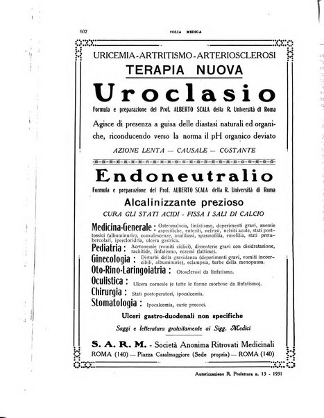 Folia medica periodico trimensile di patologia e clinica medica