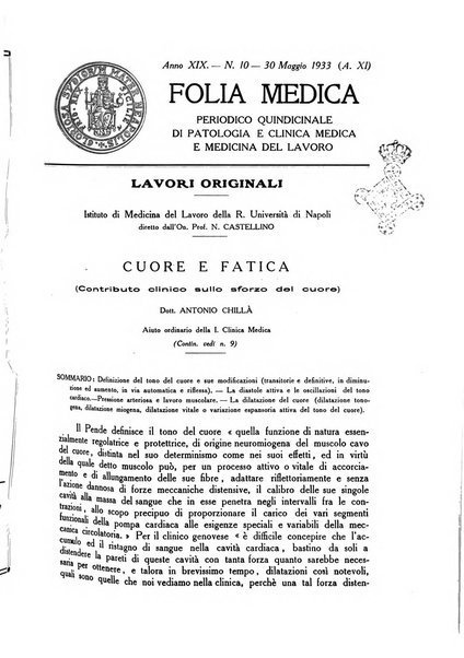 Folia medica periodico trimensile di patologia e clinica medica