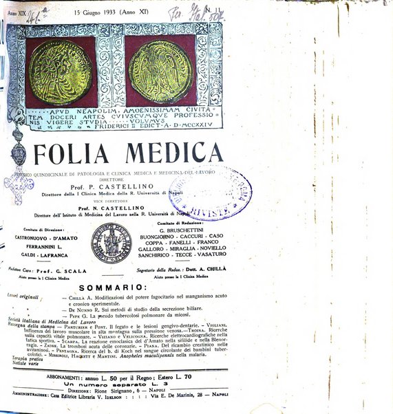 Folia medica periodico trimensile di patologia e clinica medica