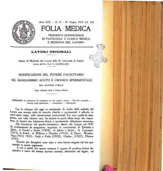 Folia medica periodico trimensile di patologia e clinica medica