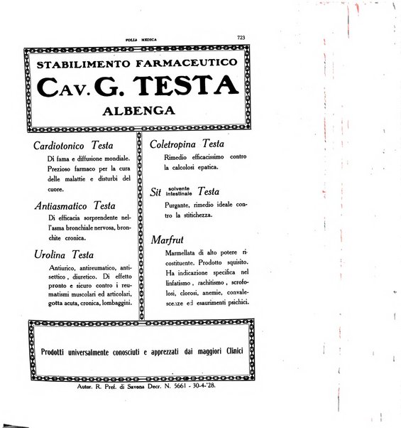 Folia medica periodico trimensile di patologia e clinica medica