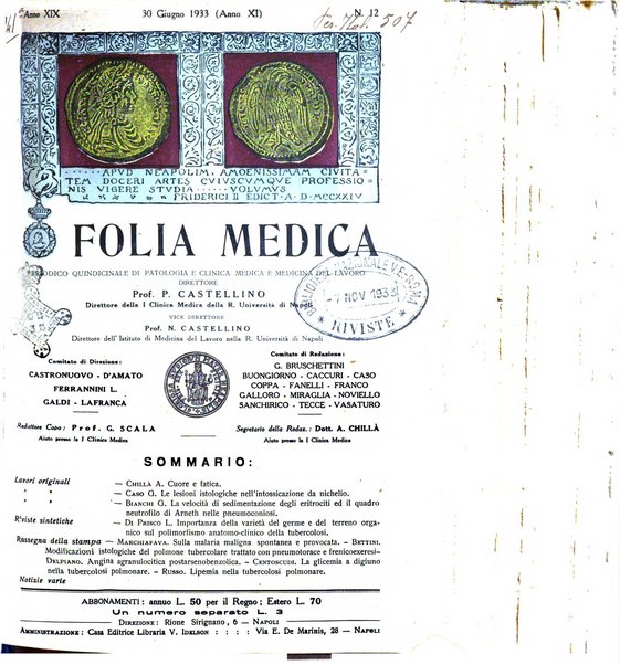 Folia medica periodico trimensile di patologia e clinica medica